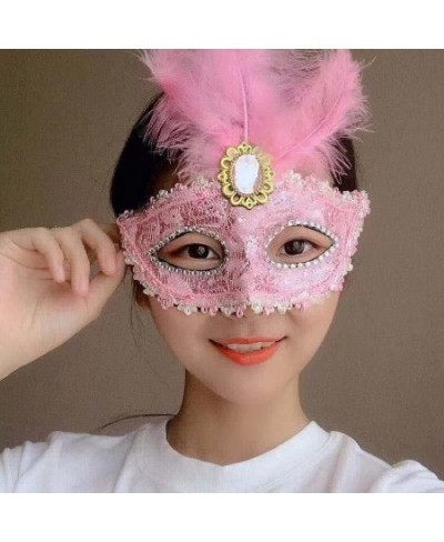 Women's Feather Masquerade Mask Venetian Halloween Mardi Gras Costumes Party Ball Prom Mask Funny Cosplay Accessory (Pink) $2...