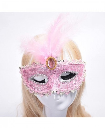 Women's Feather Masquerade Mask Venetian Halloween Mardi Gras Costumes Party Ball Prom Mask Funny Cosplay Accessory (Pink) $2...