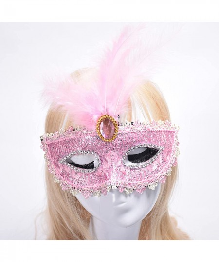 Women's Feather Masquerade Mask Venetian Halloween Mardi Gras Costumes Party Ball Prom Mask Funny Cosplay Accessory (Pink) $2...