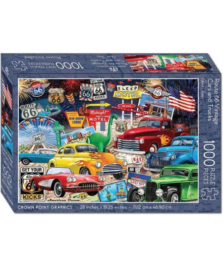 Route 66 Vintage Cars and Trucks Puzzle 1000 Piece Jigsaw Puzzle $34.46 - Jigsaw Puzzles