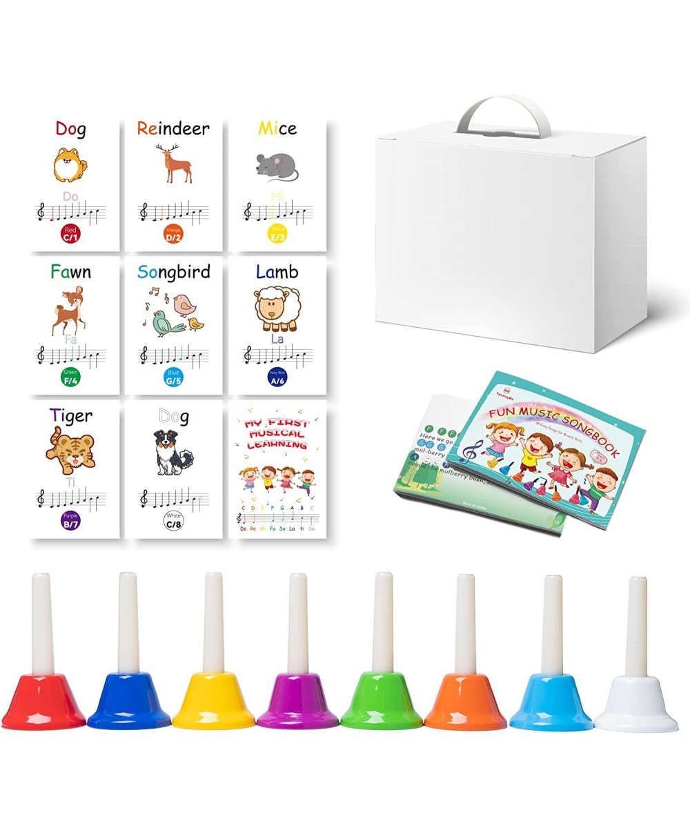 Hand Bells for Kids 8 Note Musical Handbells Set with 10 Songbook & 9 Music Notes Cards for Toddlers Children Musical Learnin...