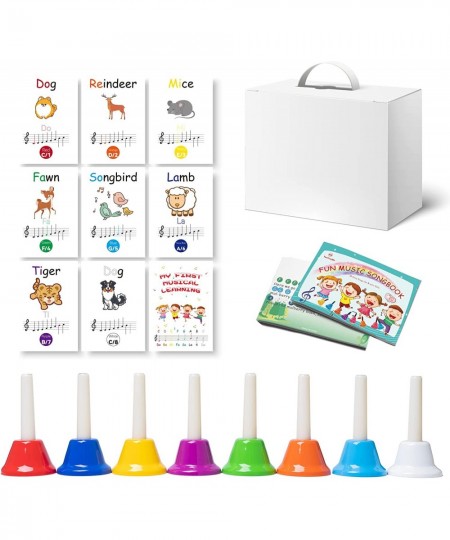 Hand Bells for Kids 8 Note Musical Handbells Set with 10 Songbook & 9 Music Notes Cards for Toddlers Children Musical Learnin...