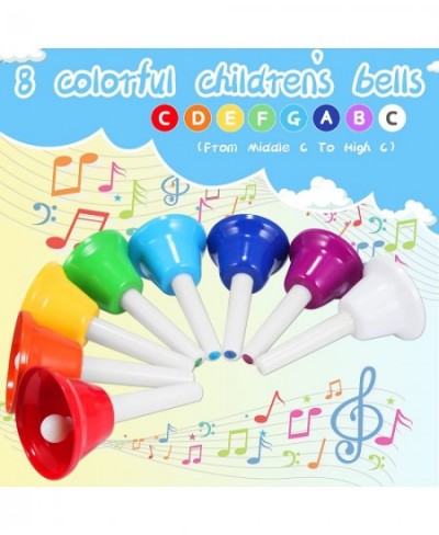 Hand Bells for Kids 8 Note Musical Handbells Set with 10 Songbook & 9 Music Notes Cards for Toddlers Children Musical Learnin...