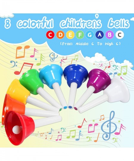 Hand Bells for Kids 8 Note Musical Handbells Set with 10 Songbook & 9 Music Notes Cards for Toddlers Children Musical Learnin...