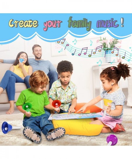 Hand Bells for Kids 8 Note Musical Handbells Set with 10 Songbook & 9 Music Notes Cards for Toddlers Children Musical Learnin...