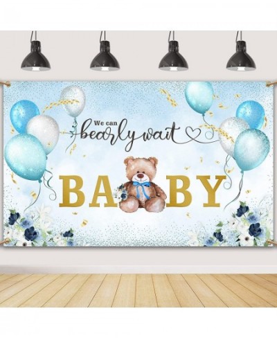 We Can Bearly Wait Baby Shower Decoration for Boy Teddy Bear Sky Blue and White Balloons Backdrop Banner Sign Photography Bac...