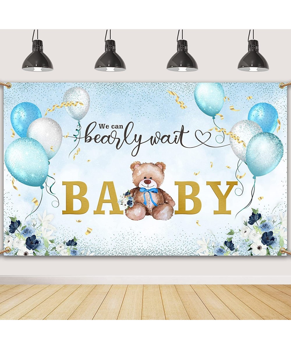 We Can Bearly Wait Baby Shower Decoration for Boy Teddy Bear Sky Blue and White Balloons Backdrop Banner Sign Photography Bac...