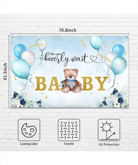 We Can Bearly Wait Baby Shower Decoration for Boy Teddy Bear Sky Blue and White Balloons Backdrop Banner Sign Photography Bac...