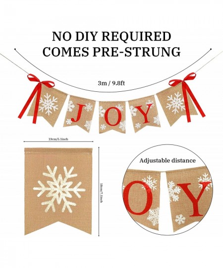 Christmas Burlap Banner Joy Bunting Flag Snowflake Banner with Ribbon Bows Rustic Hanging Banner Garland for Christmas Winter...