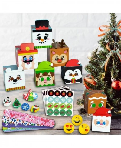 24 Pcs Christmas 3D Character Boxes with Party Favors Cookie Boxes Stickers Stamps Mochi Squishies Xmas Slap Bands Wristband ...