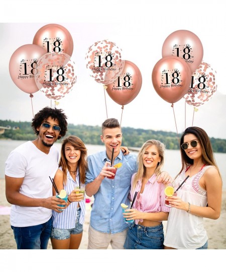 18th Birthday Balloons 18 Pcs Rose Gold Happy 18th Birthday Latex Balloons Confetti Balloons Rose Gold 18th Anniversary Birth...