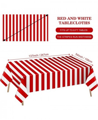 2 Pack Red and White Striped Tablecloth 54 x 108 Inch Waterproof Disposable Plastic Table Cover Rectangular Table Cloths for ...