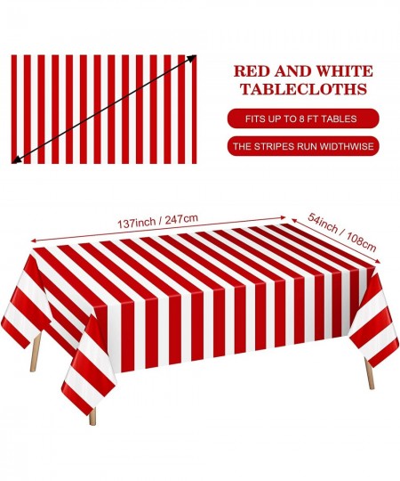 2 Pack Red and White Striped Tablecloth 54 x 108 Inch Waterproof Disposable Plastic Table Cover Rectangular Table Cloths for ...