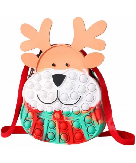 Pop Purse Pop Shoulder Bag Crossbody Bag Christmas Elk Rainbow Silicone Sensory Fidget Toys Bag with Adjustable Shoulder Stra...