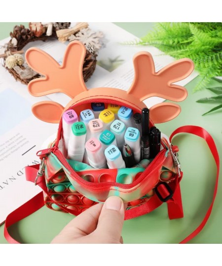 Pop Purse Pop Shoulder Bag Crossbody Bag Christmas Elk Rainbow Silicone Sensory Fidget Toys Bag with Adjustable Shoulder Stra...