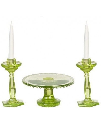 Dollhouse Miniature Chrysnbon Cake Plate with 2 Candles in Green $24.81 - Dollhouse Accessories