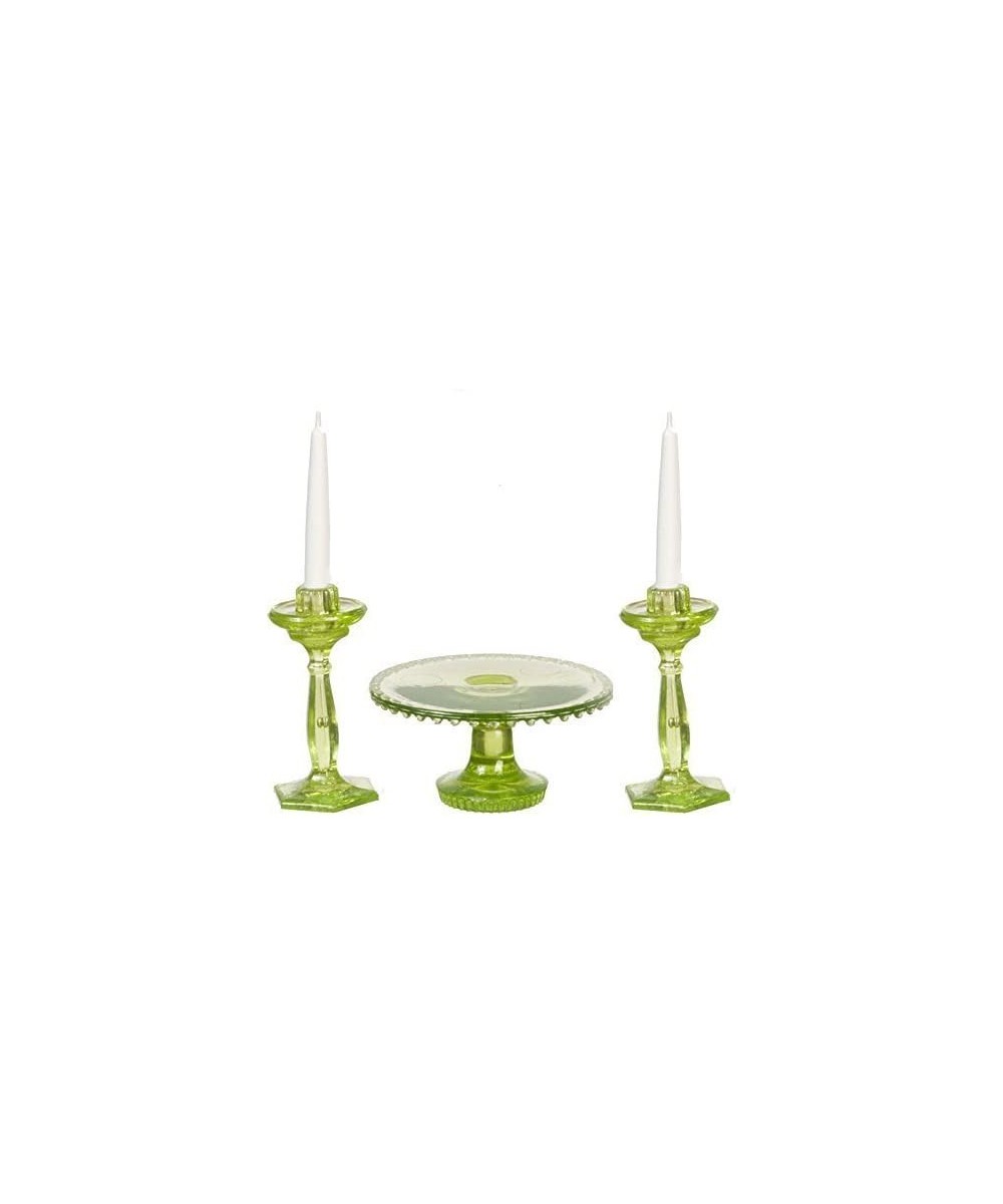 Dollhouse Miniature Chrysnbon Cake Plate with 2 Candles in Green $24.81 - Dollhouse Accessories