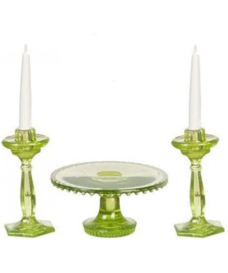 Dollhouse Miniature Chrysnbon Cake Plate with 2 Candles in Green $24.81 - Dollhouse Accessories