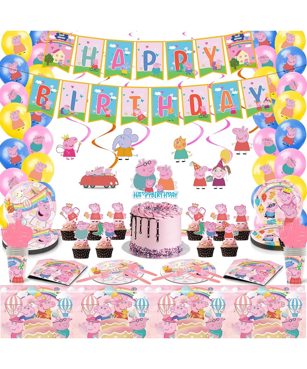 137pcs Pig Birthday Party Supplies for Serves 10 Guests with Birthday Decorations Banner Latex Balloons Hanging Swirl Tablecl...