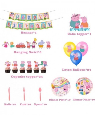 137pcs Pig Birthday Party Supplies for Serves 10 Guests with Birthday Decorations Banner Latex Balloons Hanging Swirl Tablecl...