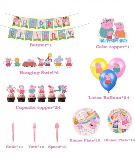 137pcs Pig Birthday Party Supplies for Serves 10 Guests with Birthday Decorations Banner Latex Balloons Hanging Swirl Tablecl...