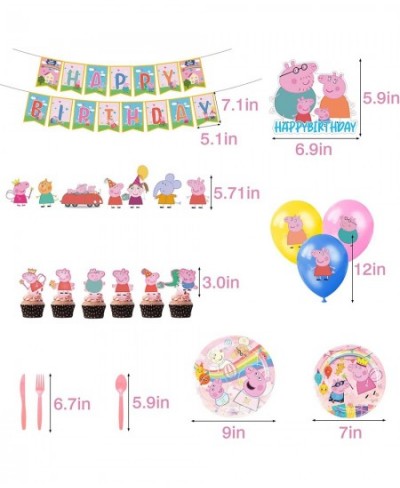 137pcs Pig Birthday Party Supplies for Serves 10 Guests with Birthday Decorations Banner Latex Balloons Hanging Swirl Tablecl...