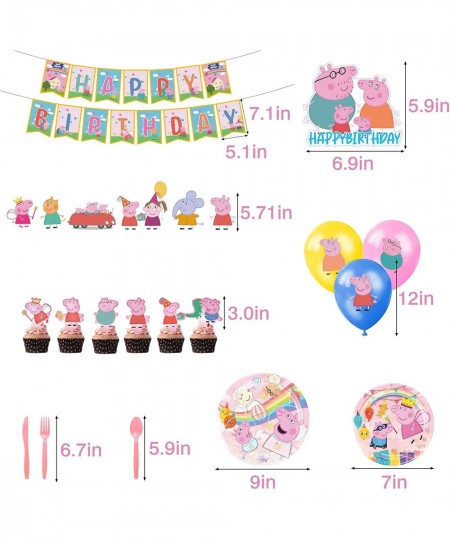 137pcs Pig Birthday Party Supplies for Serves 10 Guests with Birthday Decorations Banner Latex Balloons Hanging Swirl Tablecl...