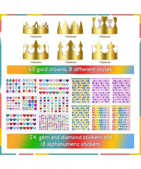 60 Pcs Gold Paper Crowns Princess Prince Crown Kids Birthday Party King Hats Gold Gem Jewels Number Letter Stickers Boys Girl...