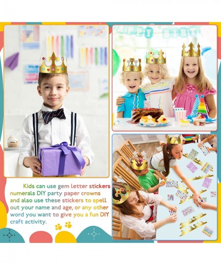 60 Pcs Gold Paper Crowns Princess Prince Crown Kids Birthday Party King Hats Gold Gem Jewels Number Letter Stickers Boys Girl...