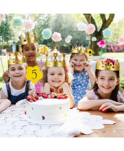 60 Pcs Gold Paper Crowns Princess Prince Crown Kids Birthday Party King Hats Gold Gem Jewels Number Letter Stickers Boys Girl...