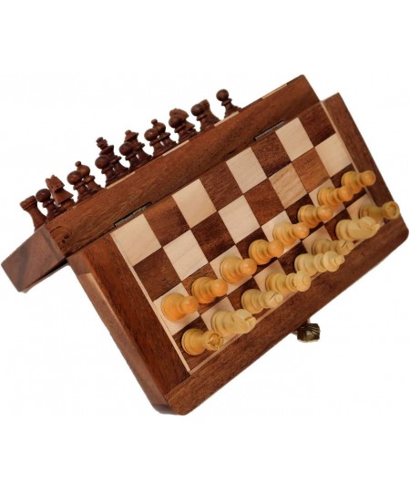 Wooden Chess Set with Magnet for Travel Maple and Acacia Foldable for Storage of Pieces Board Games for Adults and Family Siz...