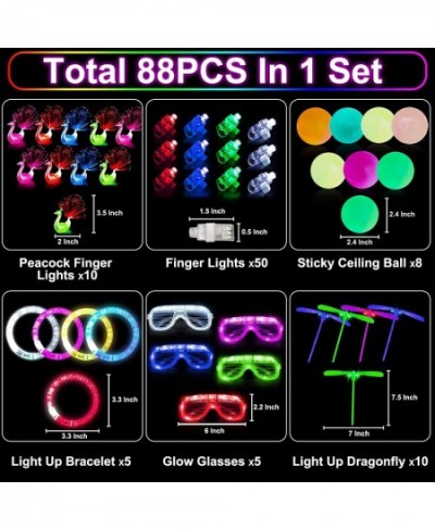 88 Pcs Mardi Gras Party Supplies Favors Glow In the Dark for Kids Adults LED Glasses Glow Sticks Bracelets Finger Lights Stic...