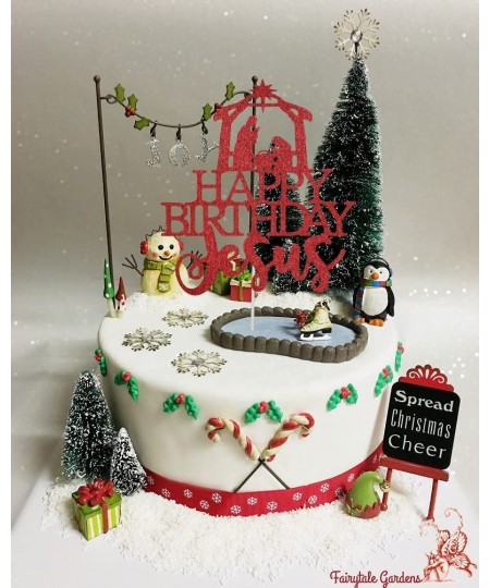 Happy Birthday Jesus Cake Topper Red Glittery Jesus Birthday Cake Decorations Jesus is Reason for the Season for Nativity Sce...