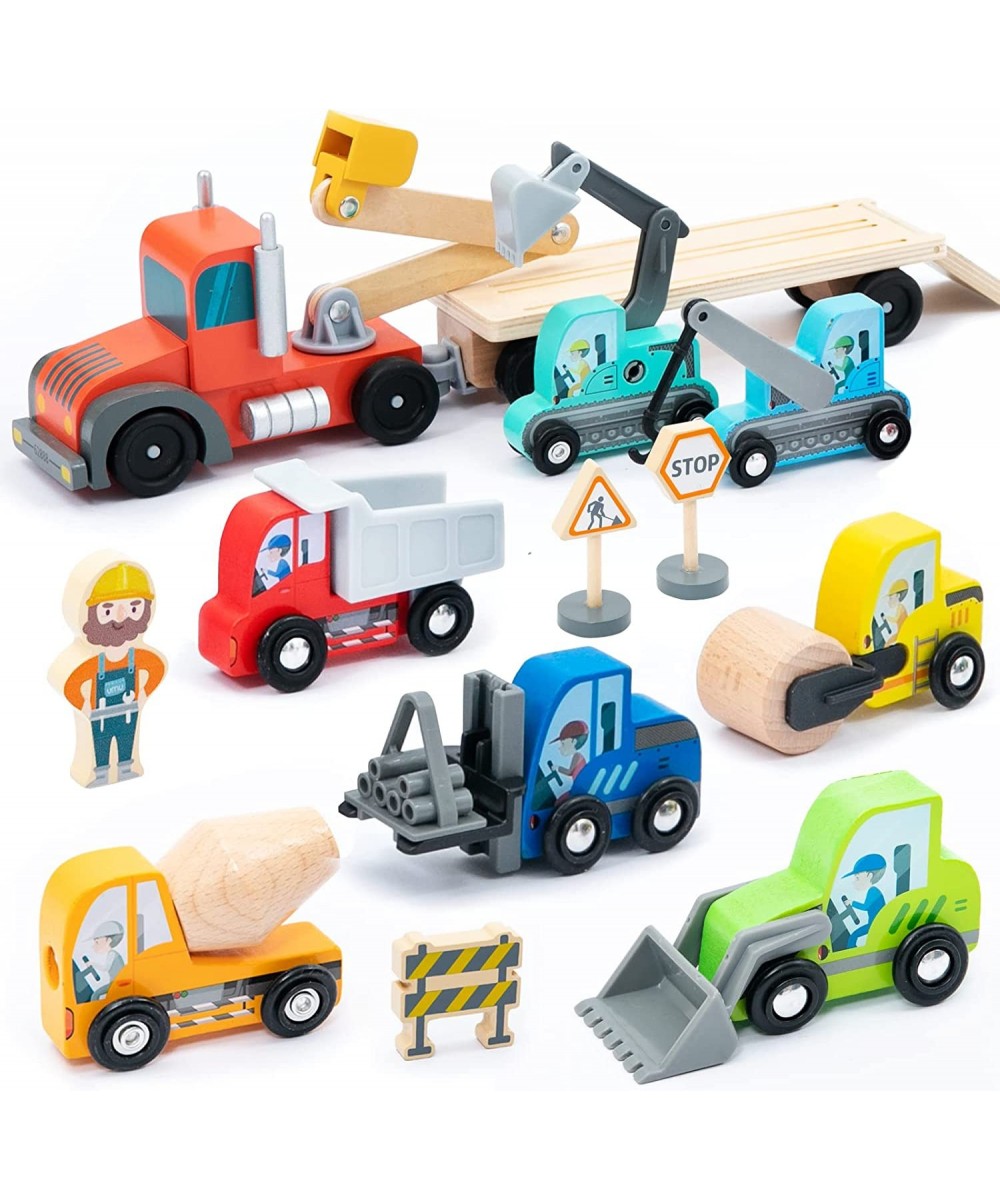 Construction Toy Cars 14 PCS Wooden Kids Mini Vehicles for Toddlers Compatible to Thomas Train Toys Railway and Major Brands ...