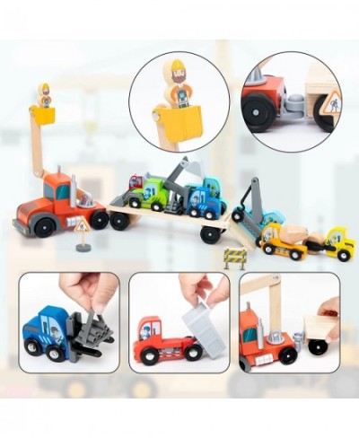 Construction Toy Cars 14 PCS Wooden Kids Mini Vehicles for Toddlers Compatible to Thomas Train Toys Railway and Major Brands ...