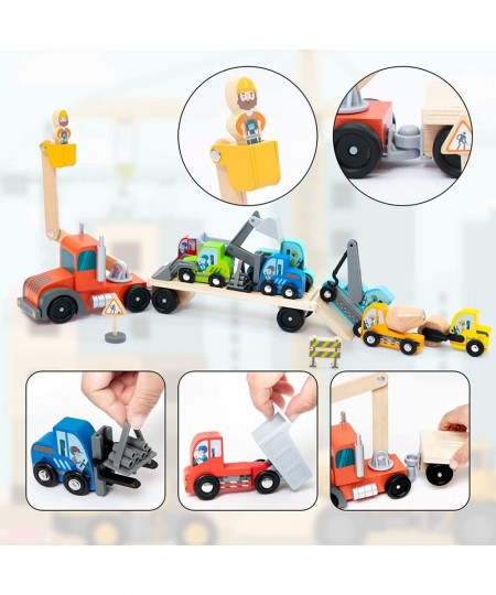 Construction Toy Cars 14 PCS Wooden Kids Mini Vehicles for Toddlers Compatible to Thomas Train Toys Railway and Major Brands ...