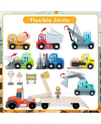 Construction Toy Cars 14 PCS Wooden Kids Mini Vehicles for Toddlers Compatible to Thomas Train Toys Railway and Major Brands ...