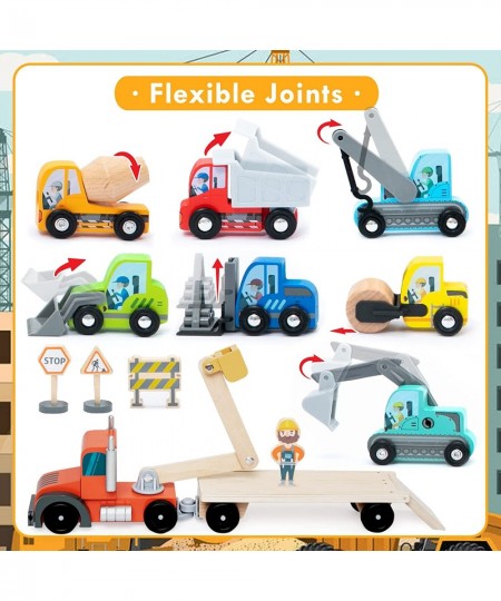 Construction Toy Cars 14 PCS Wooden Kids Mini Vehicles for Toddlers Compatible to Thomas Train Toys Railway and Major Brands ...