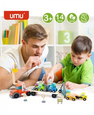 Construction Toy Cars 14 PCS Wooden Kids Mini Vehicles for Toddlers Compatible to Thomas Train Toys Railway and Major Brands ...