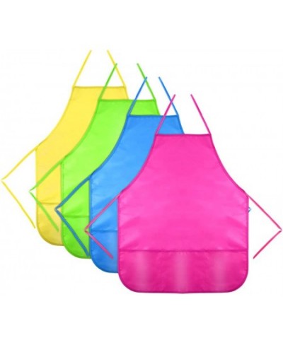 4 Pieces Water Resistant Kids Painting Aprons for Aged 5 to 10 Middle Size Kid Aprons with 3 Roomy Pockets in Classroom Craft...