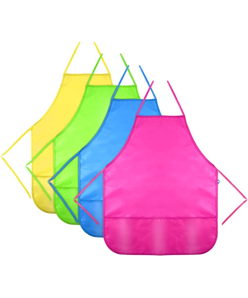 4 Pieces Water Resistant Kids Painting Aprons for Aged 5 to 10 Middle Size Kid Aprons with 3 Roomy Pockets in Classroom Craft...