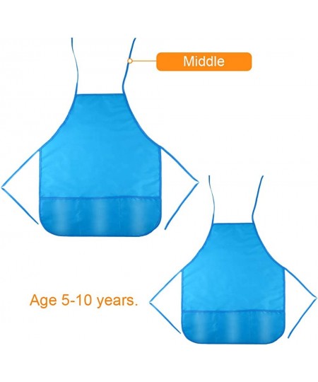 4 Pieces Water Resistant Kids Painting Aprons for Aged 5 to 10 Middle Size Kid Aprons with 3 Roomy Pockets in Classroom Craft...