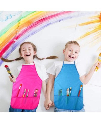 4 Pieces Water Resistant Kids Painting Aprons for Aged 5 to 10 Middle Size Kid Aprons with 3 Roomy Pockets in Classroom Craft...