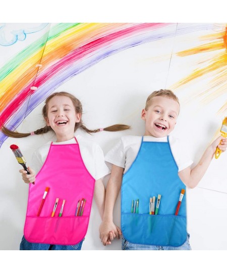 4 Pieces Water Resistant Kids Painting Aprons for Aged 5 to 10 Middle Size Kid Aprons with 3 Roomy Pockets in Classroom Craft...