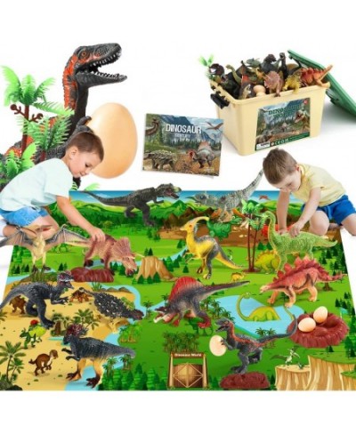 Jurassic Dinosaur Toys Figures 12 PCS Realistic Large Dinosaur Figurines with Jumbo Play Mat & Information Dino Book Educatio...