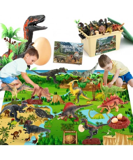 Jurassic Dinosaur Toys Figures 12 PCS Realistic Large Dinosaur Figurines with Jumbo Play Mat & Information Dino Book Educatio...