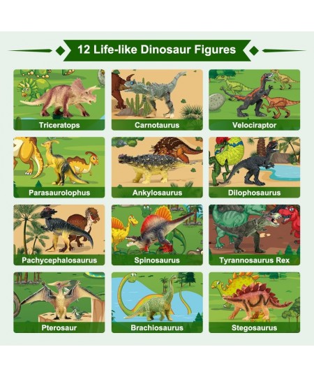 Jurassic Dinosaur Toys Figures 12 PCS Realistic Large Dinosaur Figurines with Jumbo Play Mat & Information Dino Book Educatio...