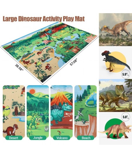 Jurassic Dinosaur Toys Figures 12 PCS Realistic Large Dinosaur Figurines with Jumbo Play Mat & Information Dino Book Educatio...