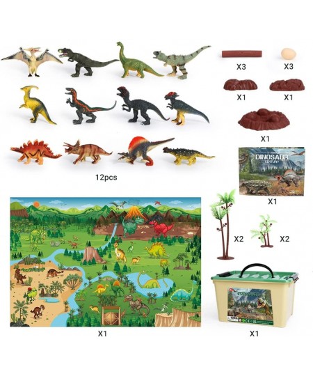 Jurassic Dinosaur Toys Figures 12 PCS Realistic Large Dinosaur Figurines with Jumbo Play Mat & Information Dino Book Educatio...