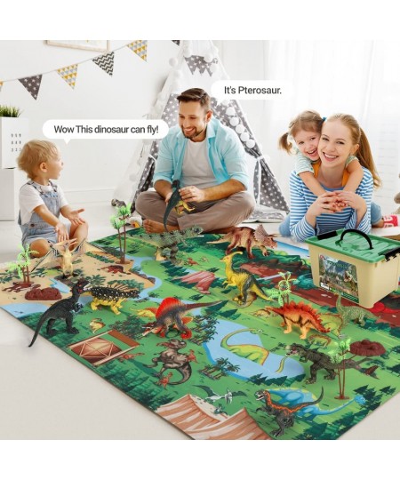 Jurassic Dinosaur Toys Figures 12 PCS Realistic Large Dinosaur Figurines with Jumbo Play Mat & Information Dino Book Educatio...